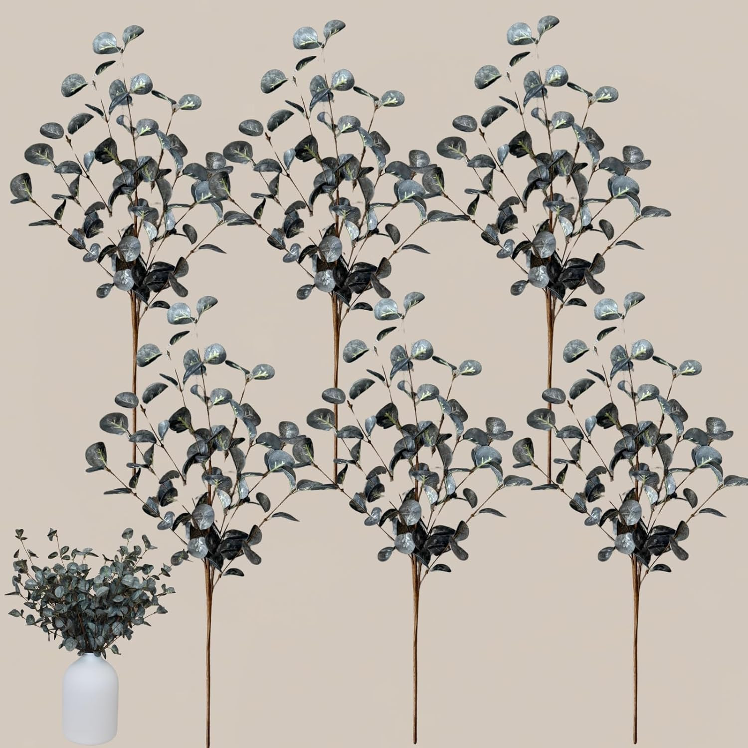 6 Branches Artificial Long Eucalpytus Stems for Tall Vase, Real Look | Eucalyptu