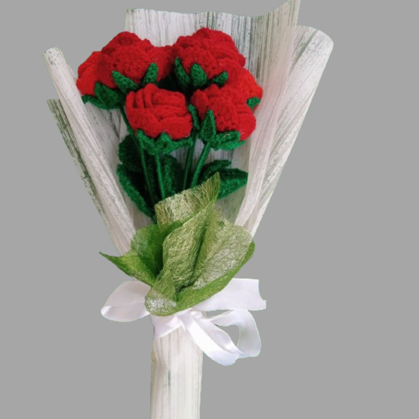 Hand Knitted Flower Wool Yarn Crochet Flowers Hand Woven Bouquet Wedding Home