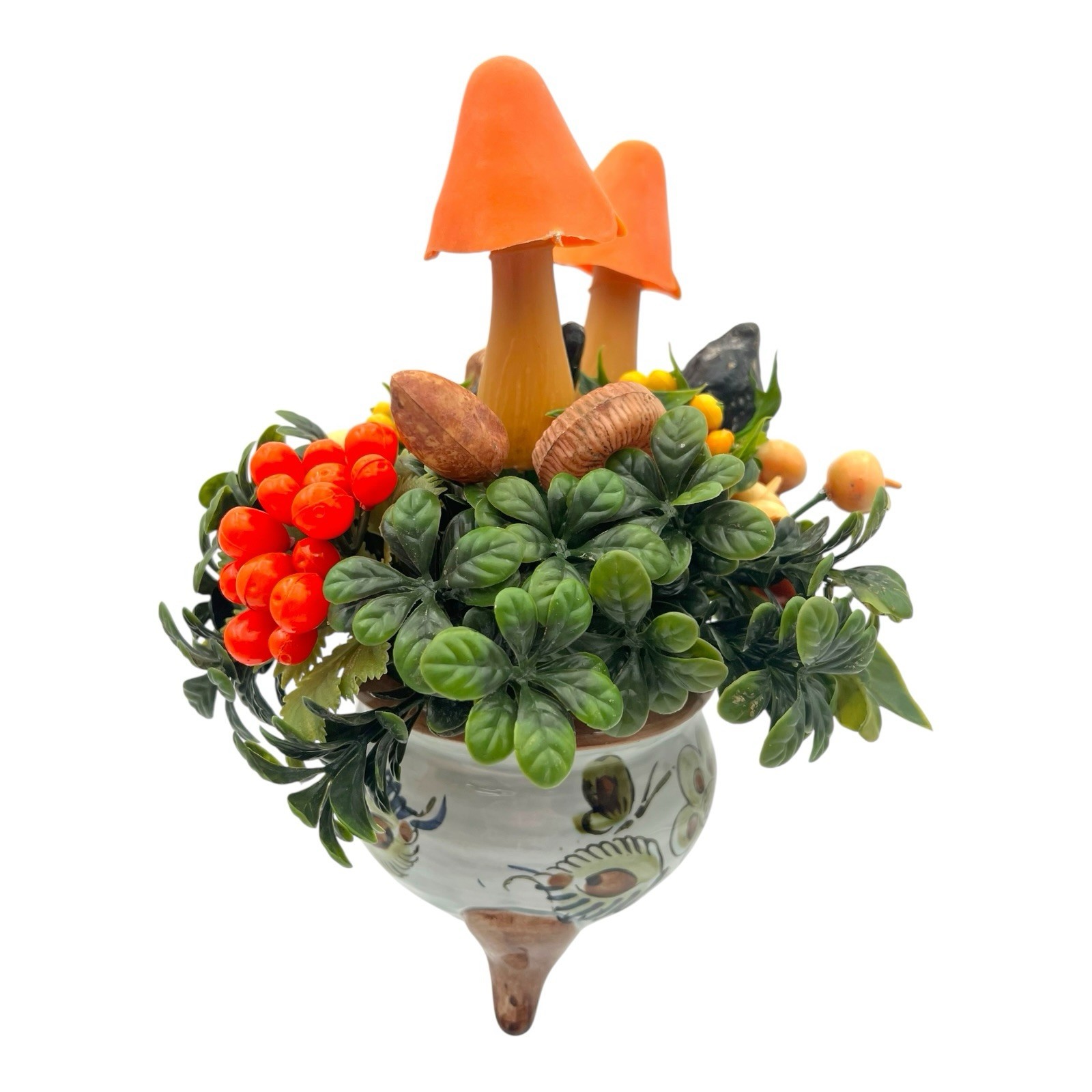 VTG 1970s Kim Originals USA Plastic FLORAL ARRANGEMENT Florentine Bowl MUSHROOMS