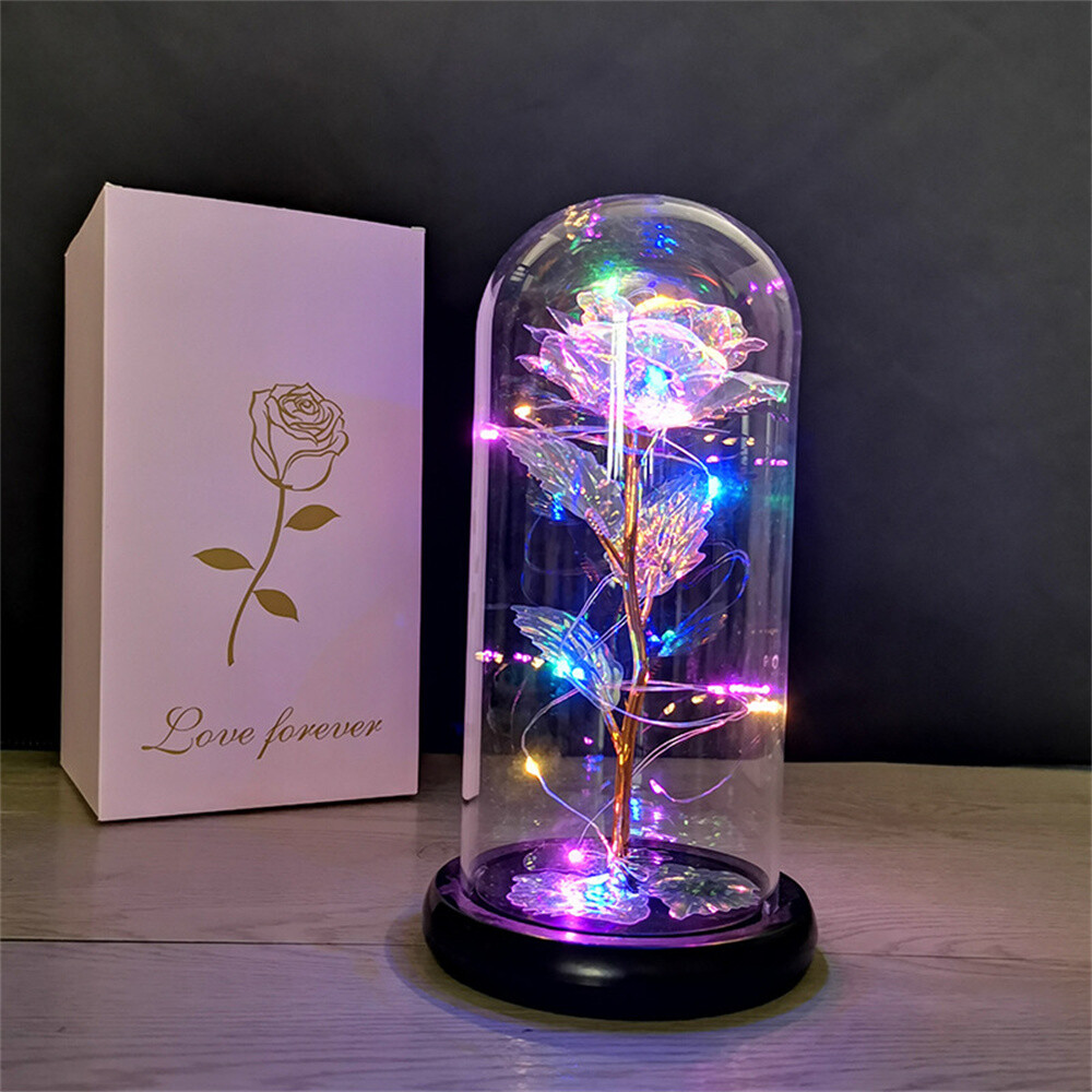 LED Eternal Galaxy Rose in Glass Enchanted Forever Flower Thanksgiving Xmas Gift