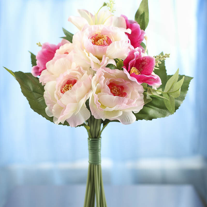 Silk Imitation Pink and Ivory Artificial Fresh Look Flowers Bouquet