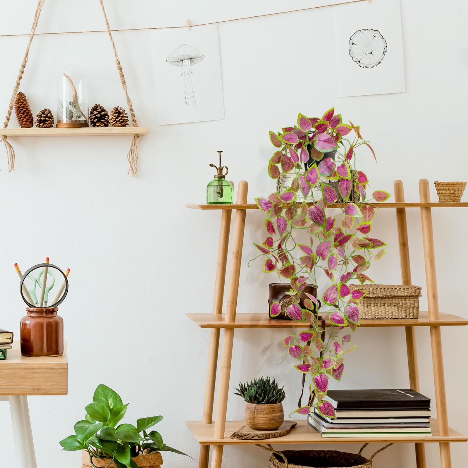 Artificial Hanging Potted Plants, Small Fake Purple Potted Plant Faux Ivy Vin…