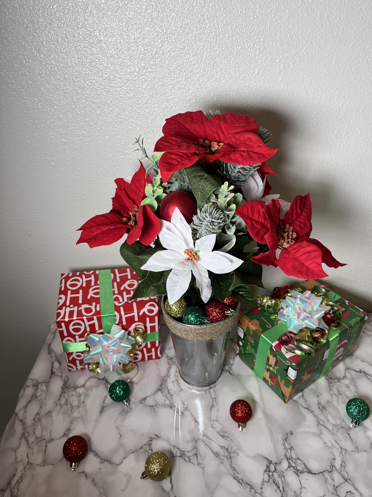 12 STEMS ARTIFICIAL POINSETTIA BOUQUET FAKE CHRISTMAS FLOWERS FAUX VELVET POINSE