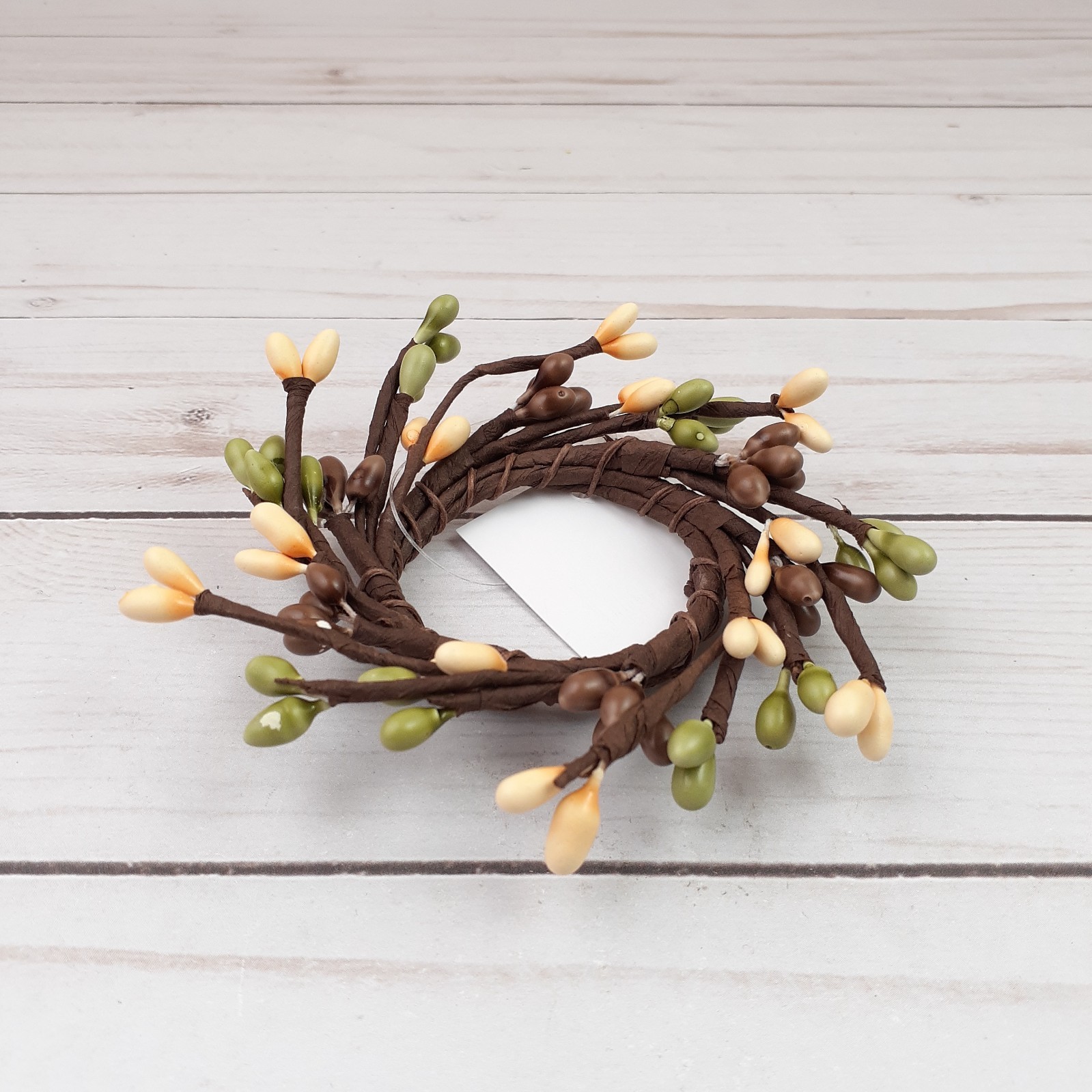 Mini Pip Berry Taper Candle Ring Coffee Bean Ivory Brown Green 1.5 inch inside