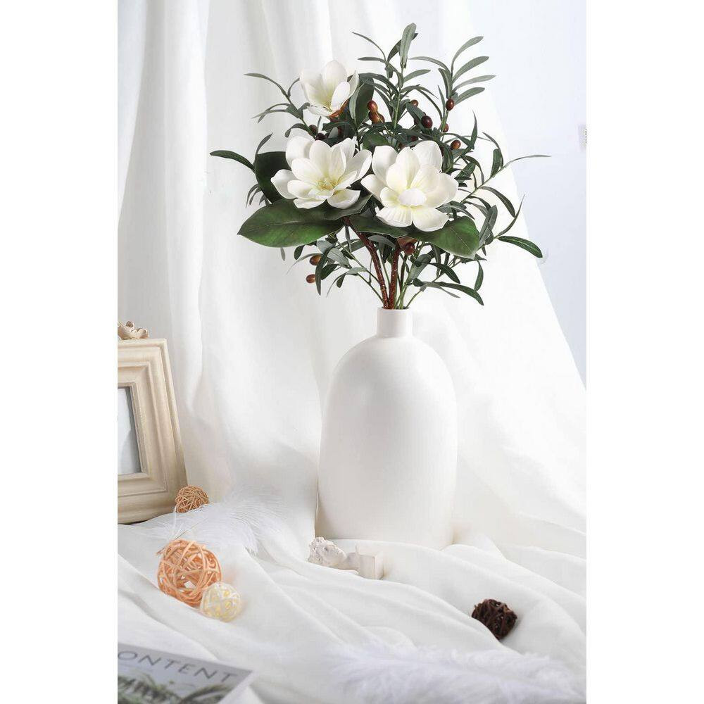 White Artificial Magnolia Flower 1Pcs and Olive Branches 4Pcs Real Touch Combo f