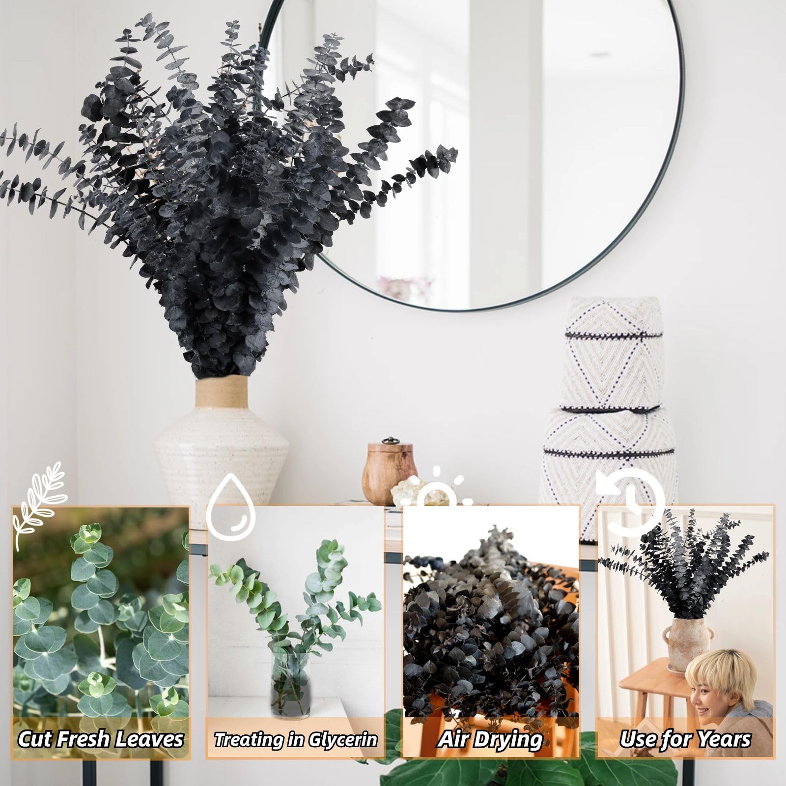 15pcs Real Black Eucalyptus Stems – Flowers and 17 Inch Preserved