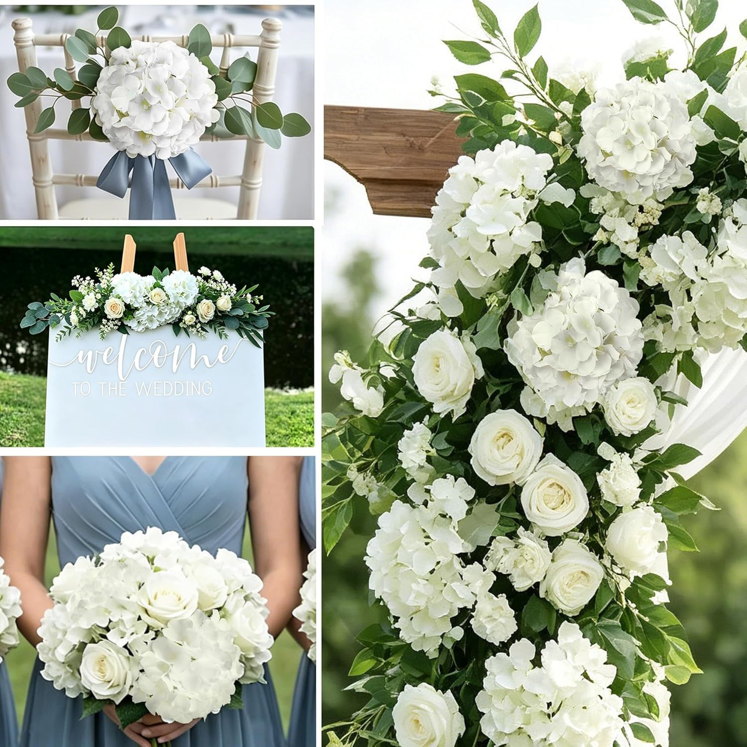 AVIVIHO 65Pcs White Hydrangea Artificial Flowers Bulk (Not Squished, No Steaming