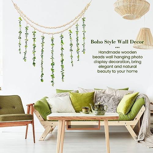 Hanging Photo Display Holder Wall Decor with Wooden Cards Clips, Boho Style
