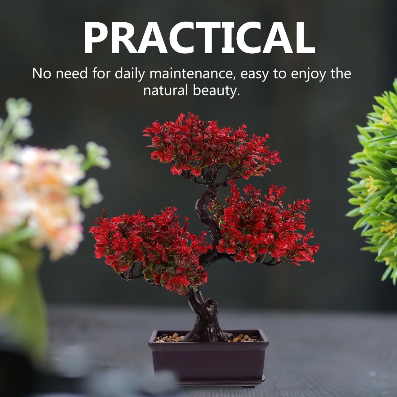 Artificial Bonsai Tree, Fake Potted Bonsai Plants Red Artificial Pine Tree De…