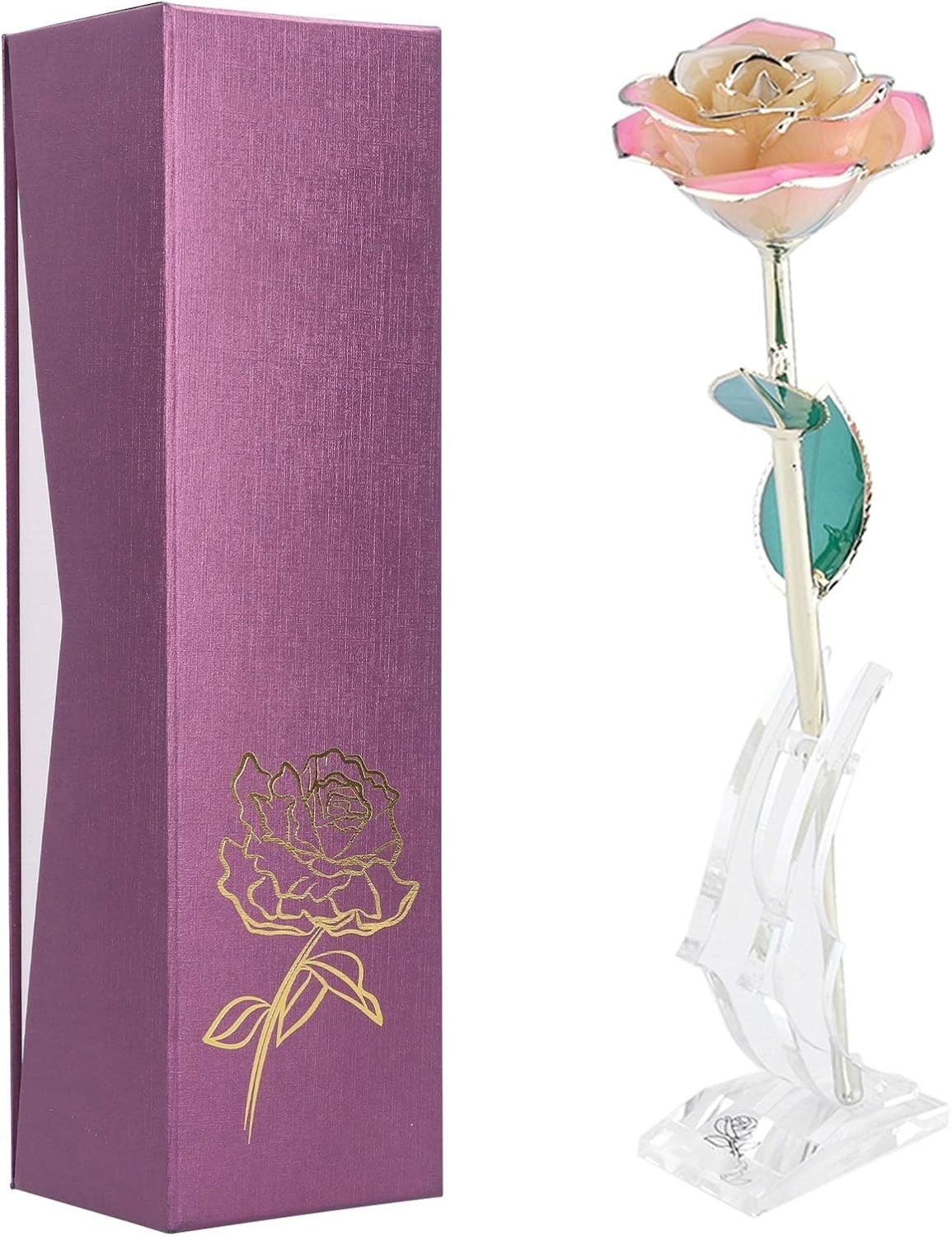 Mothers Day Rose Gift for Mom, 24K Gold Dipped White Rose Forever Preserved R…