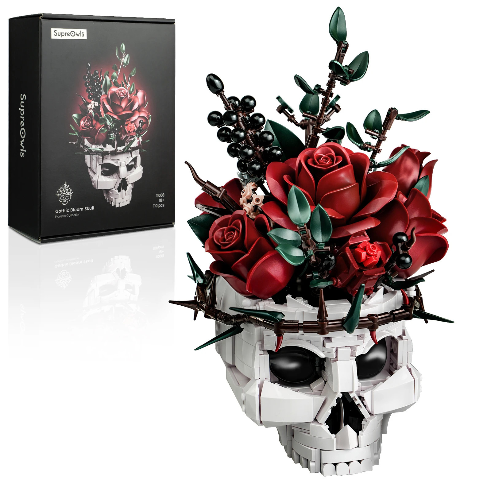 Skull Roses Bouquet Building Set Skeleton Flowers Plant Pot Blocks Horror Gothic
