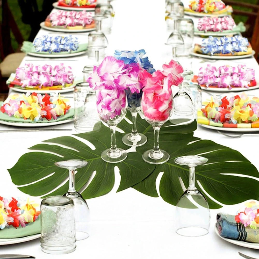 60 Pcs Large 13″ Tropical Leaves Artificial Green Monstera Leaves Palm Leaf for