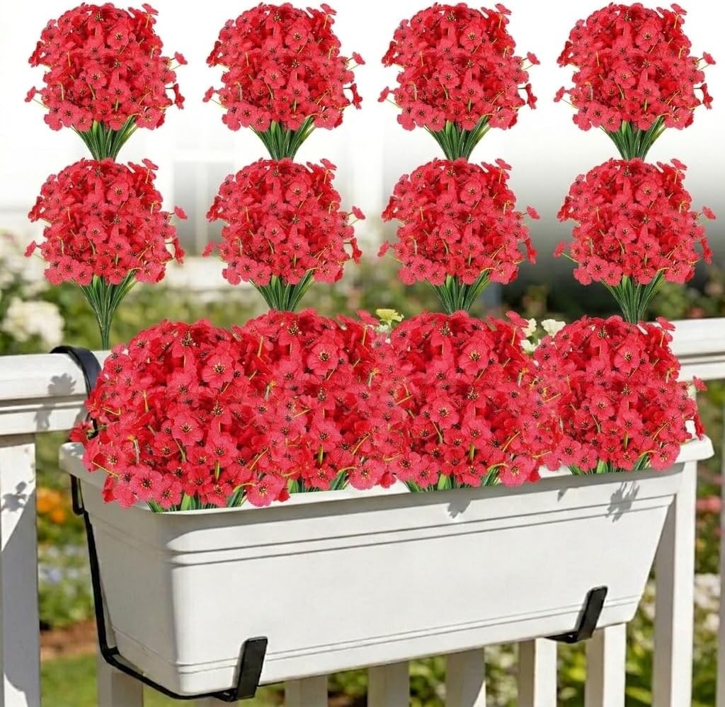 24 Bundles UV Resistant Artificial Flowers, Outdoor Indoor Orange Decor