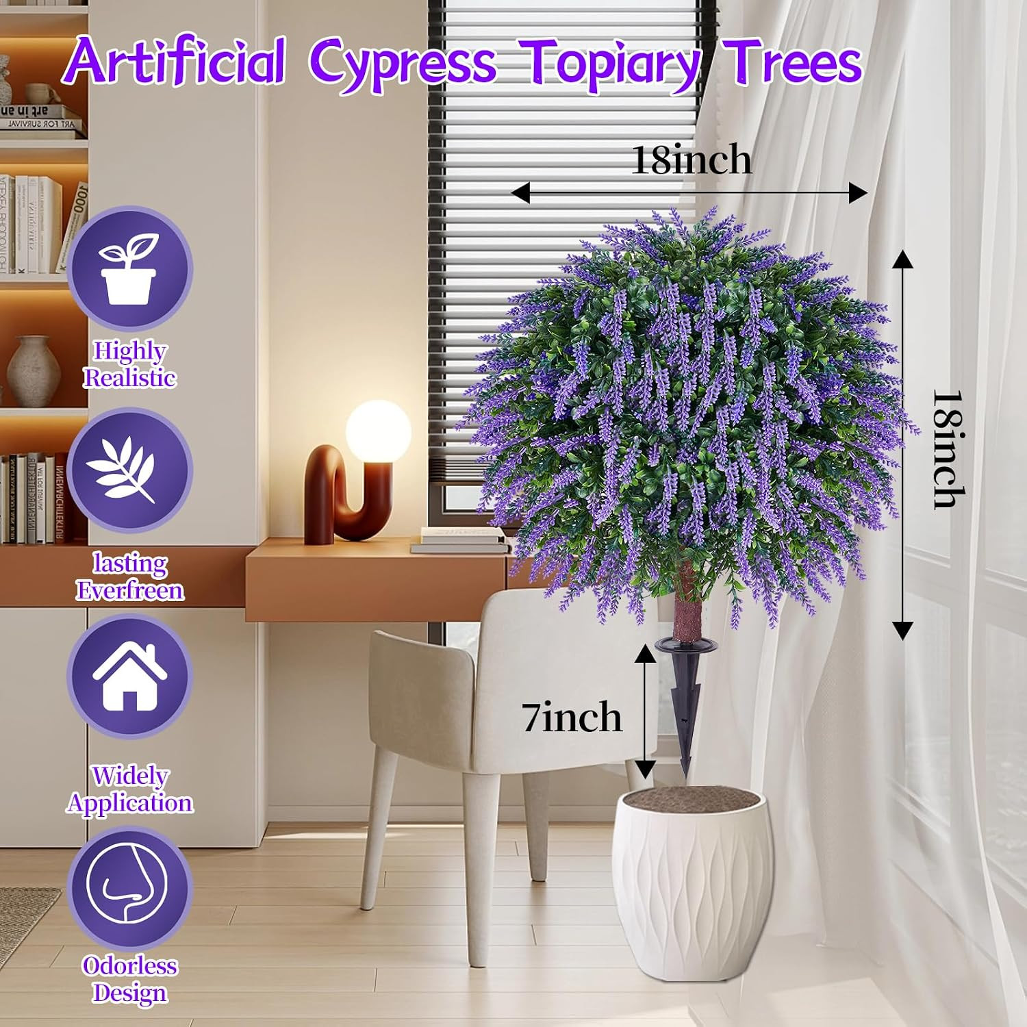 Set of 4 24 Inch Artificial Lavender Boxwood Topiary Ball Trees with Ground Spik