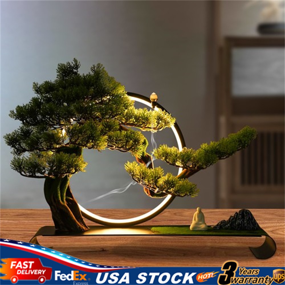 Zen Artificial Pine Tree with Lamp Rings Decoration for Backflow Incense 110V