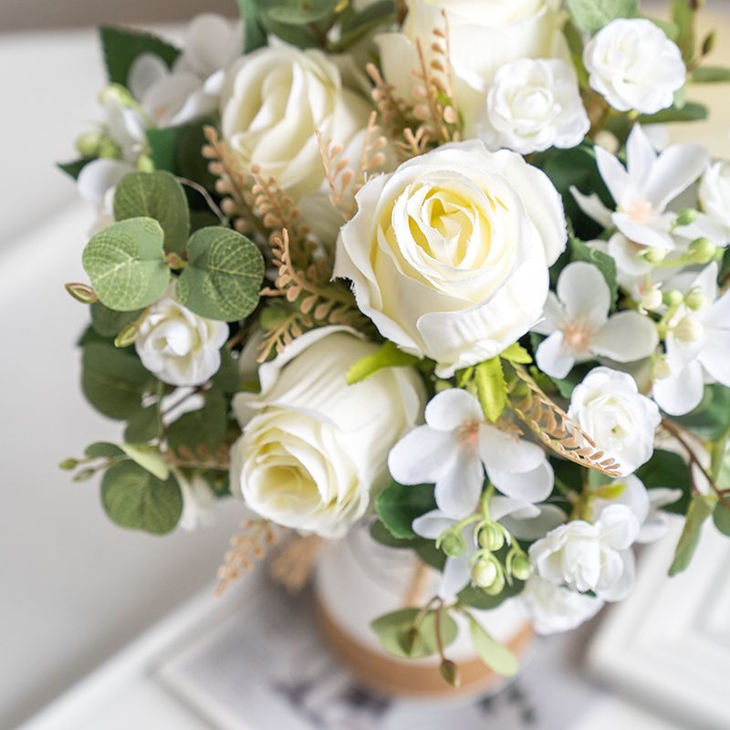 Artificial Rose And Eucalyptus Flower Bouquet High Quality Home / Wedding Decor