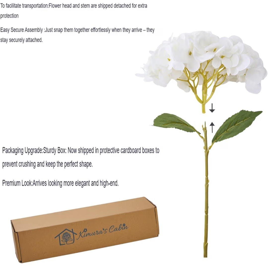 Kimura’s Cabin 6 Pcs. White Silk Hydrangea Flowers-17.7″ Tall-NEW IN ORIG BOX