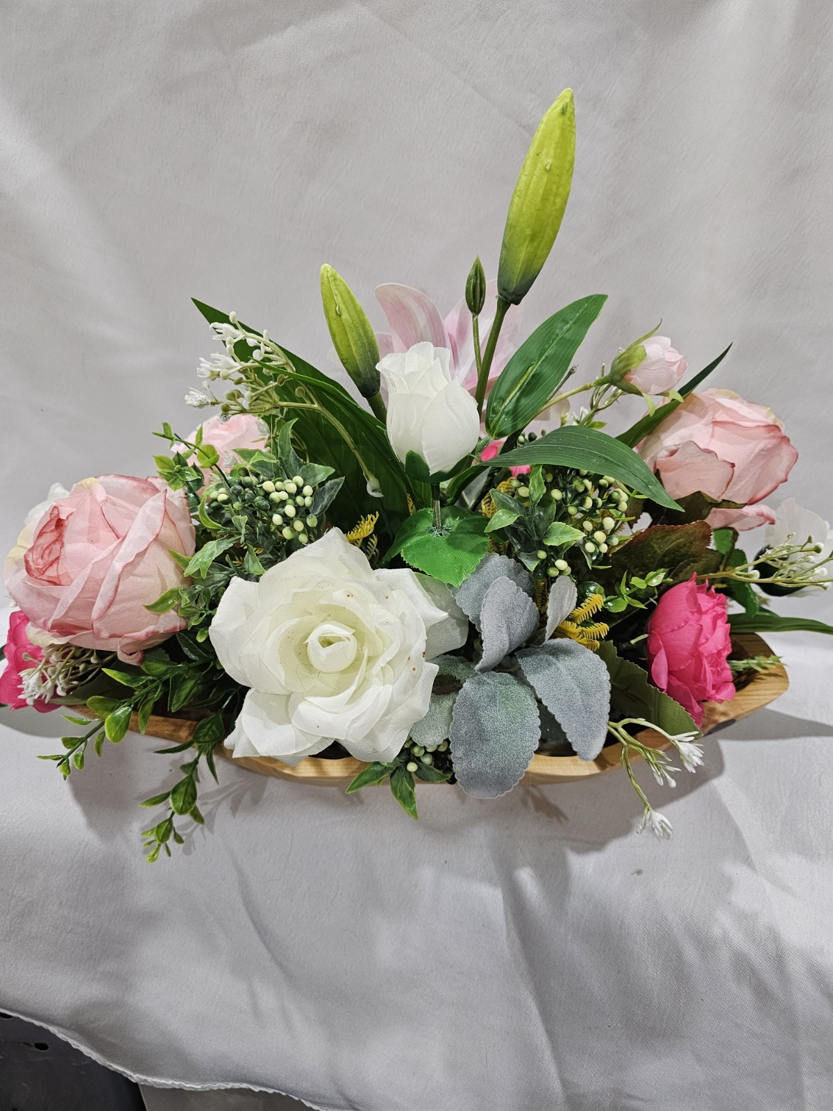 Artificial Pink & white Flower Arrangement – Centerpiece 17″ W 12″ tall