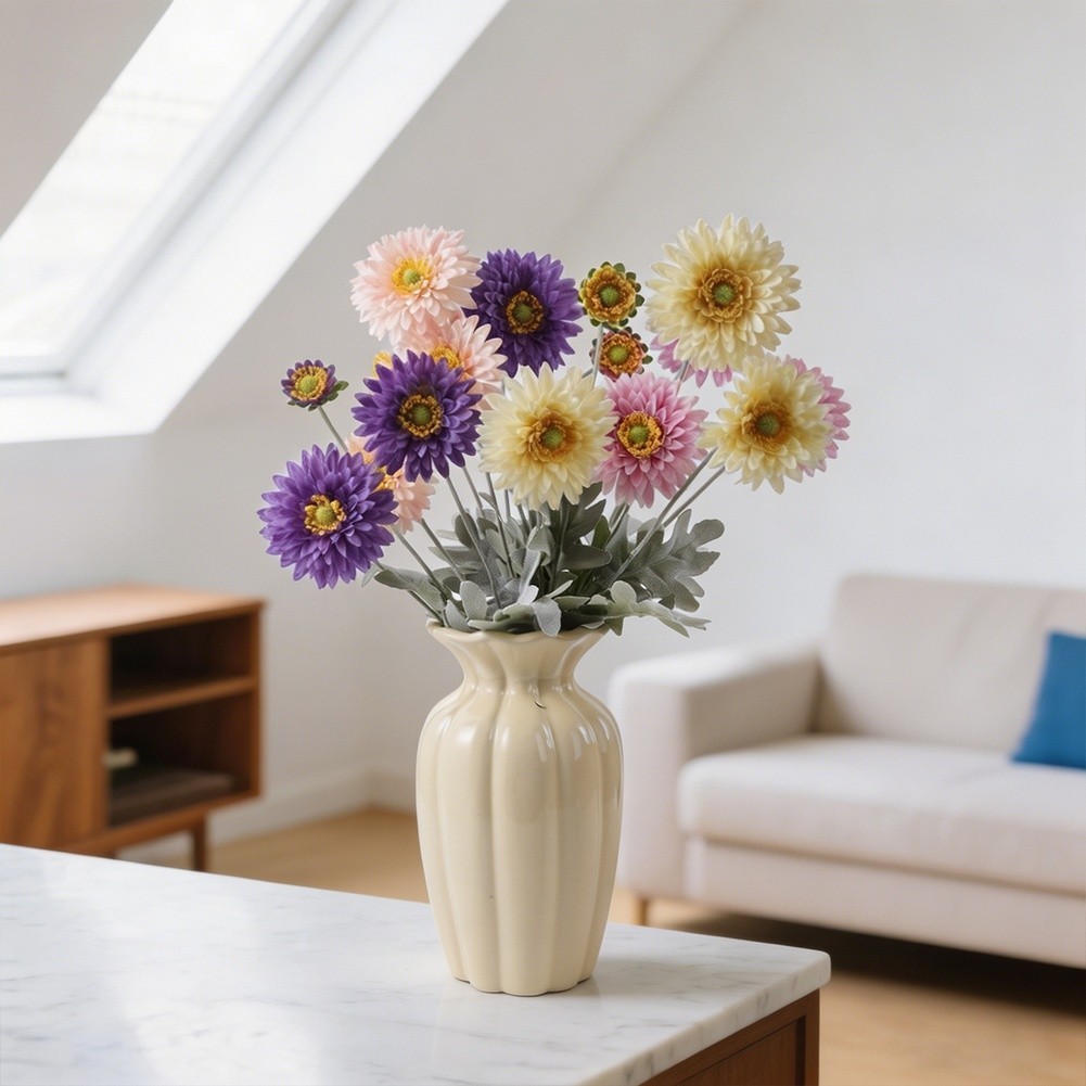 Realistic Pine Needle Chrysanthemum Artificial Flower for Wedding Home 22.83in