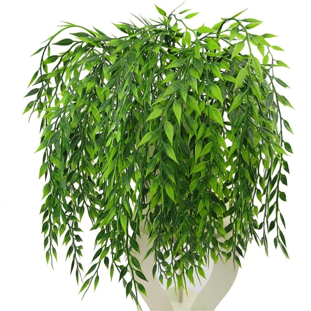 Artificial Weeping Willow, Plastic Plants Greenery Leaves Fake Hanging Vine F…