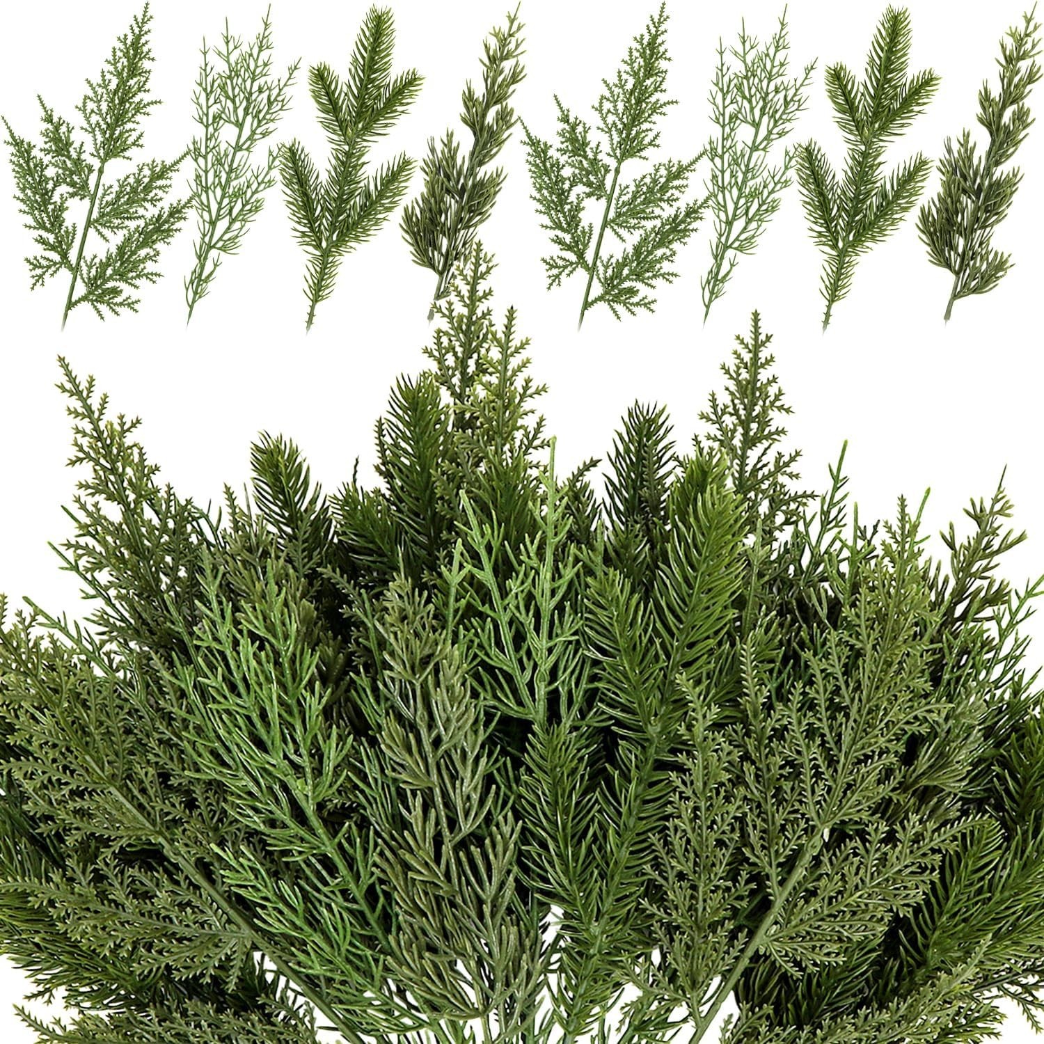 Pcs Artificial Pine Branches Assorted Faux Pine Stems Cedar Leaves 40 Green