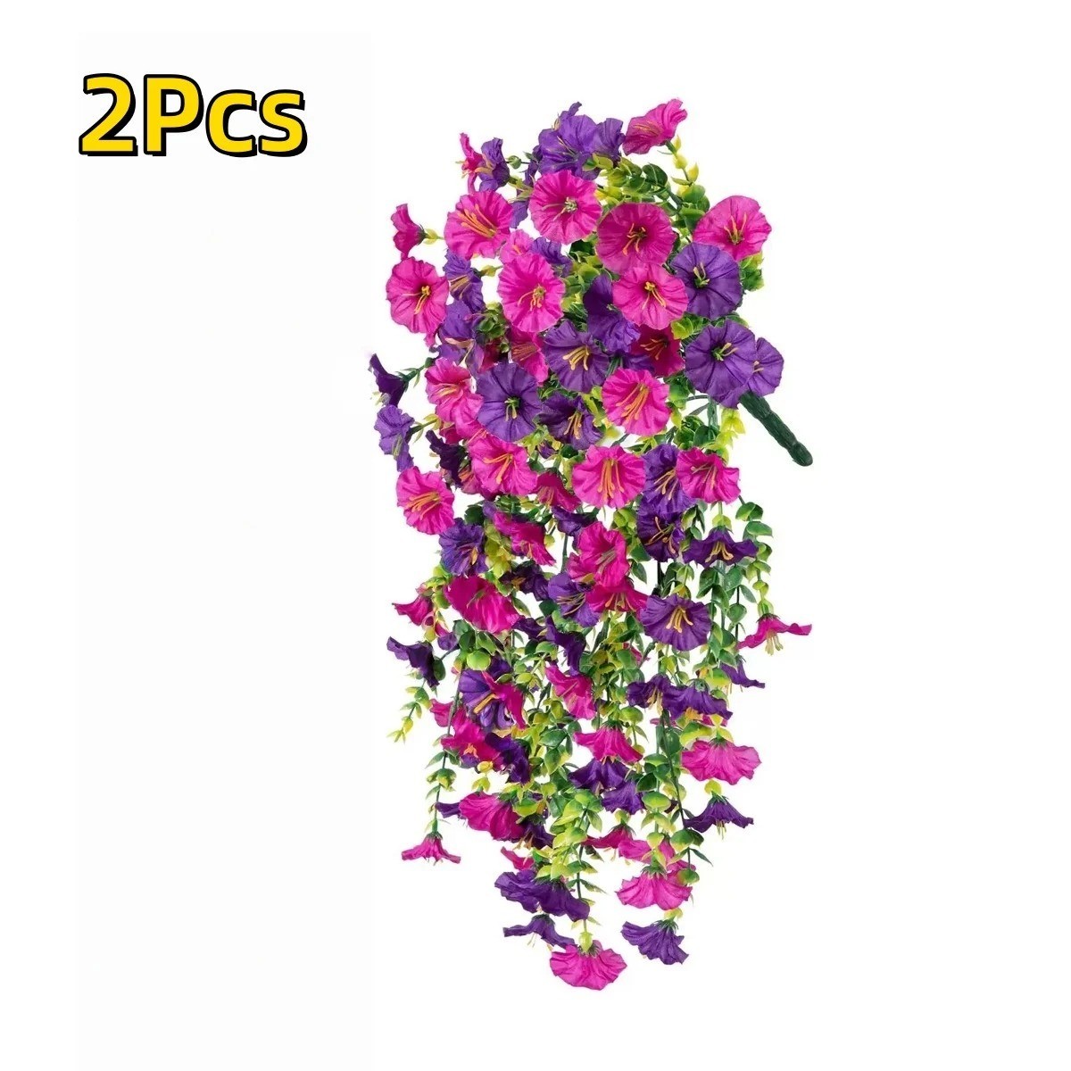 2PCS Artificial Morning Glory Vines UV Resistant Hanging Flowers Outdoor Decor