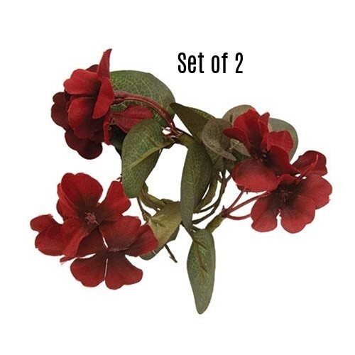 New Primitive RED GERANIUM TAPER CANDLE RING Mini Wreath 1.5″