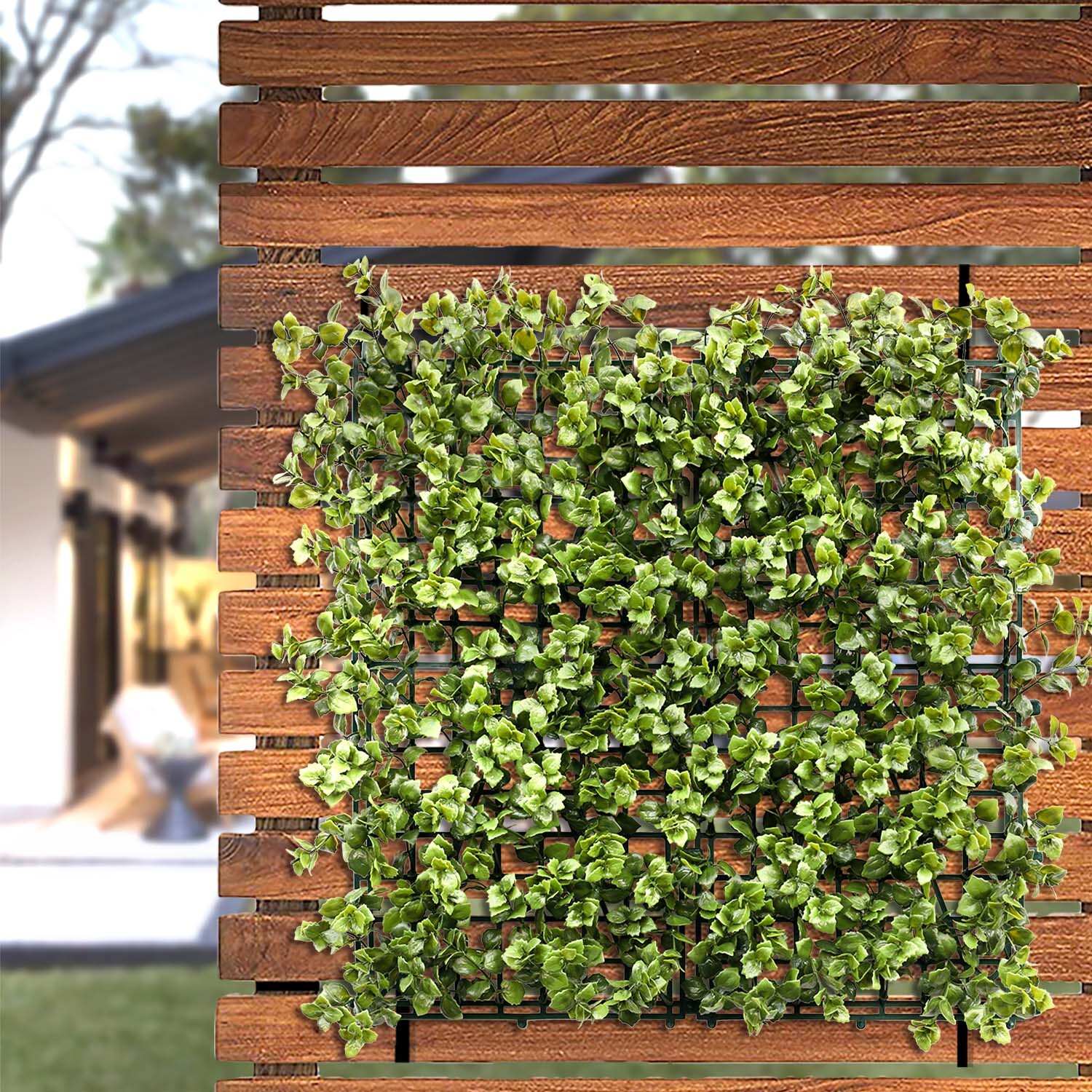 20×20″ Artificial Faux Leaf Olive Reineckea Carnea Fence Screen Wall Decor Panel
