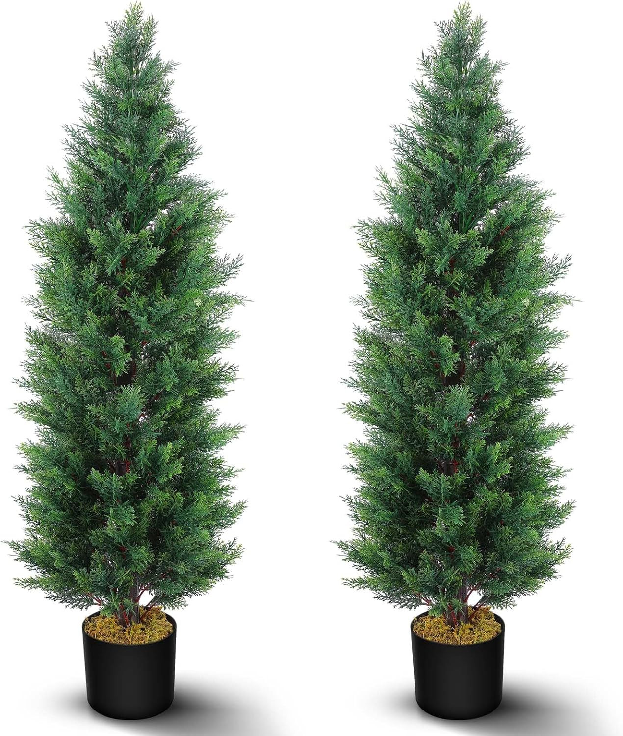 2 Pcs 4 Ft Artificial Topiary Cedar Trees, Outdoor Faux Pine Shrubs, Realistic F