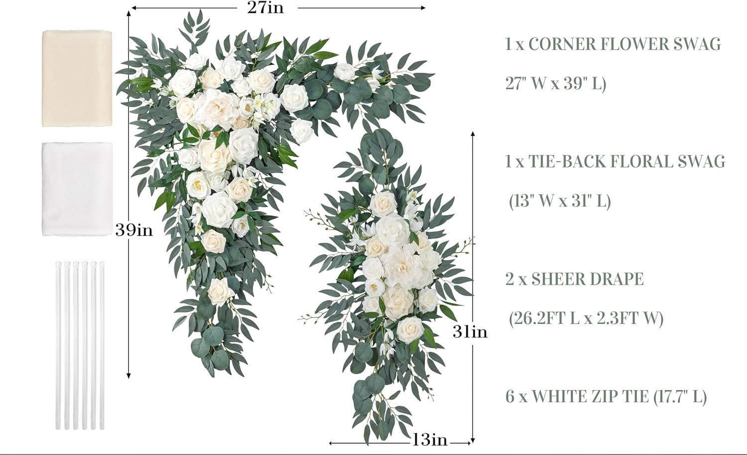 Artificial Wedding Arch Flowers Kit(Pack of 4) 2Pcs Large Artificial Flower Swag