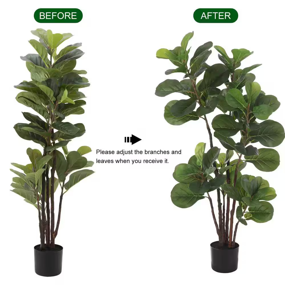 3 Ft. Artificial Fiddle Leaf Fig Tree in Black Pot, Artificial Ficus Lyrata Tree