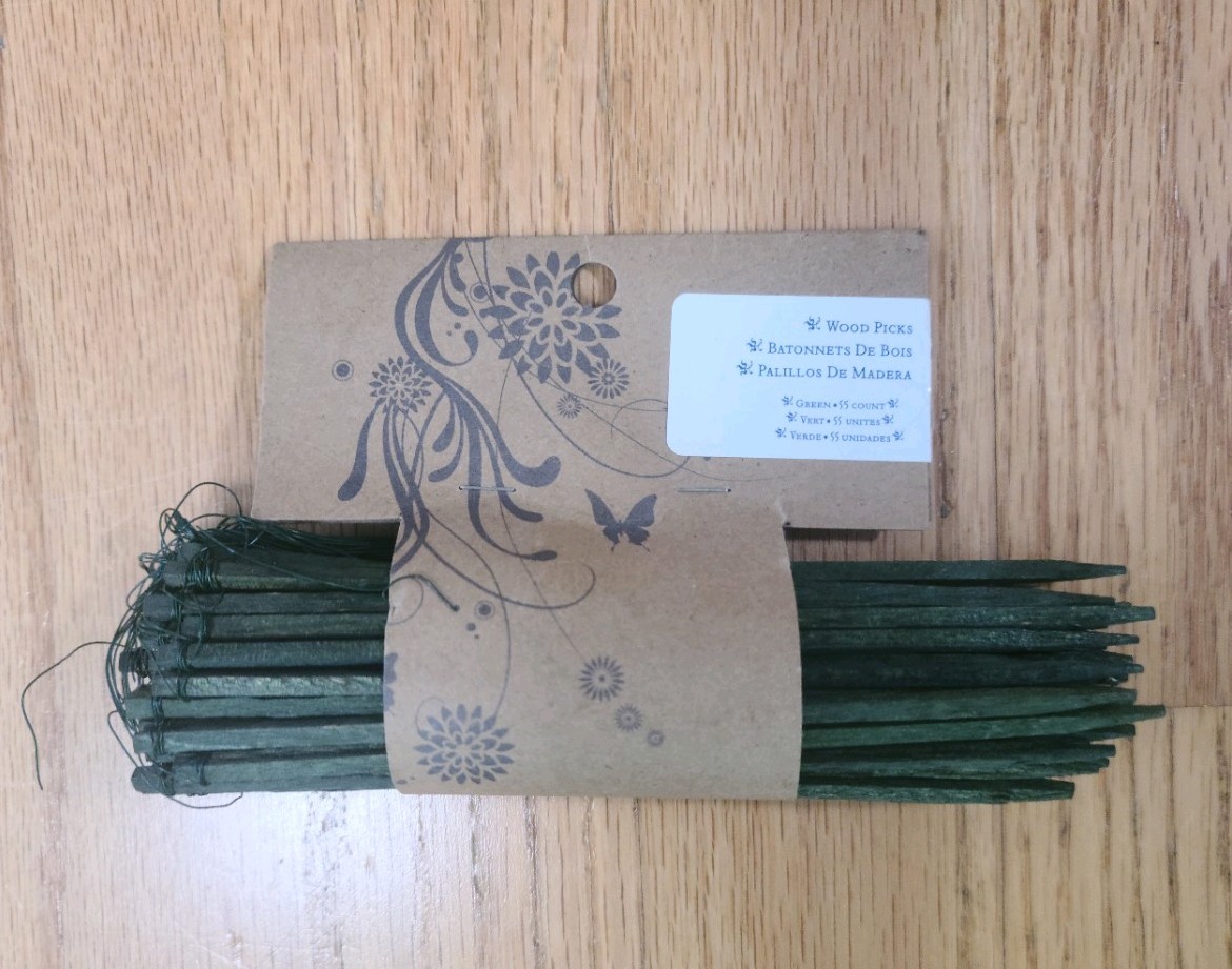55 Green Wired Wood Picks 6” Floral Stem Supports Dark Green