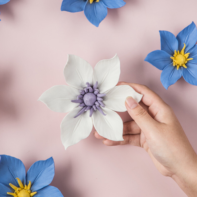 Porcelain Ceramic Flowers 3D Clematis Wall Decor Hangings Study Living Room