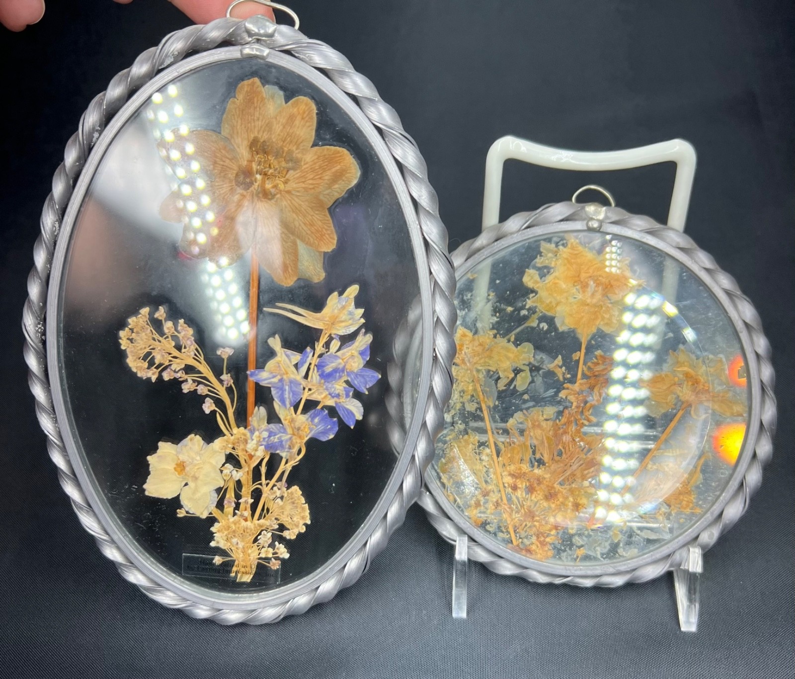 Vintage Lasting Impressions Real Dried Pressed Flowers In Glass Metal Frames (2)