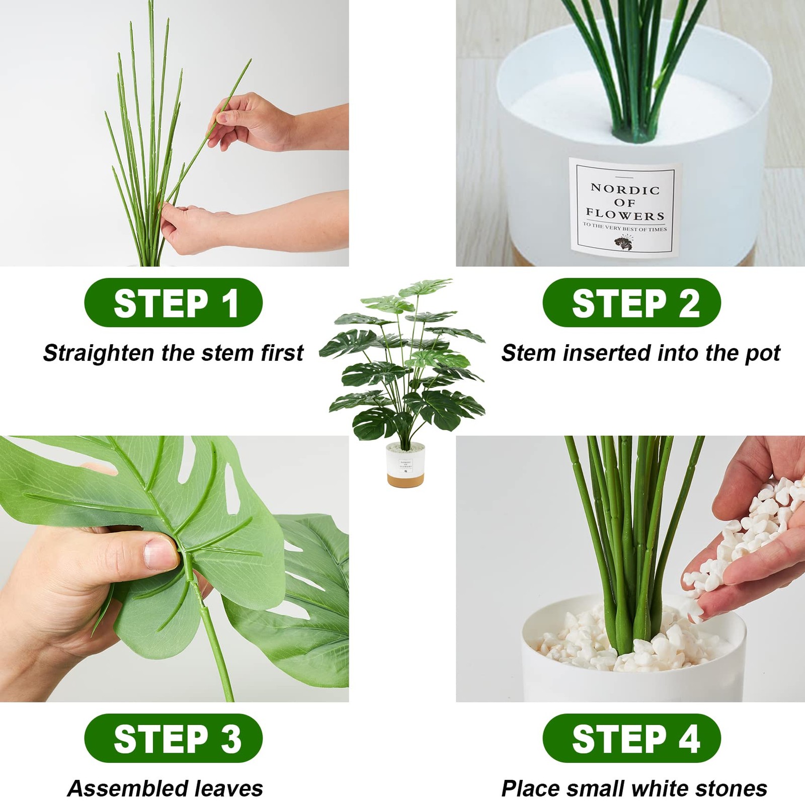 26″ Fake Plants Large, Tropical Palm Tree Artificial Monstera Faux Plant Tree…