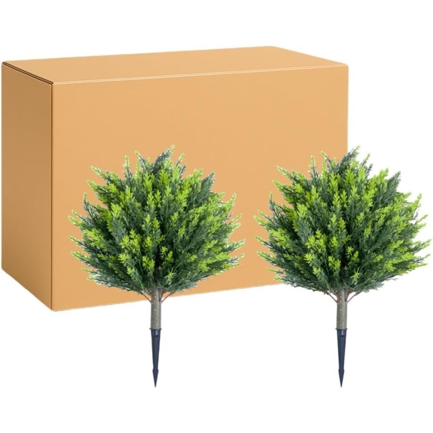 2/4 PCS Artificial Cypress Plant Decor Stakes with Ground Spike Faux Plant Decor