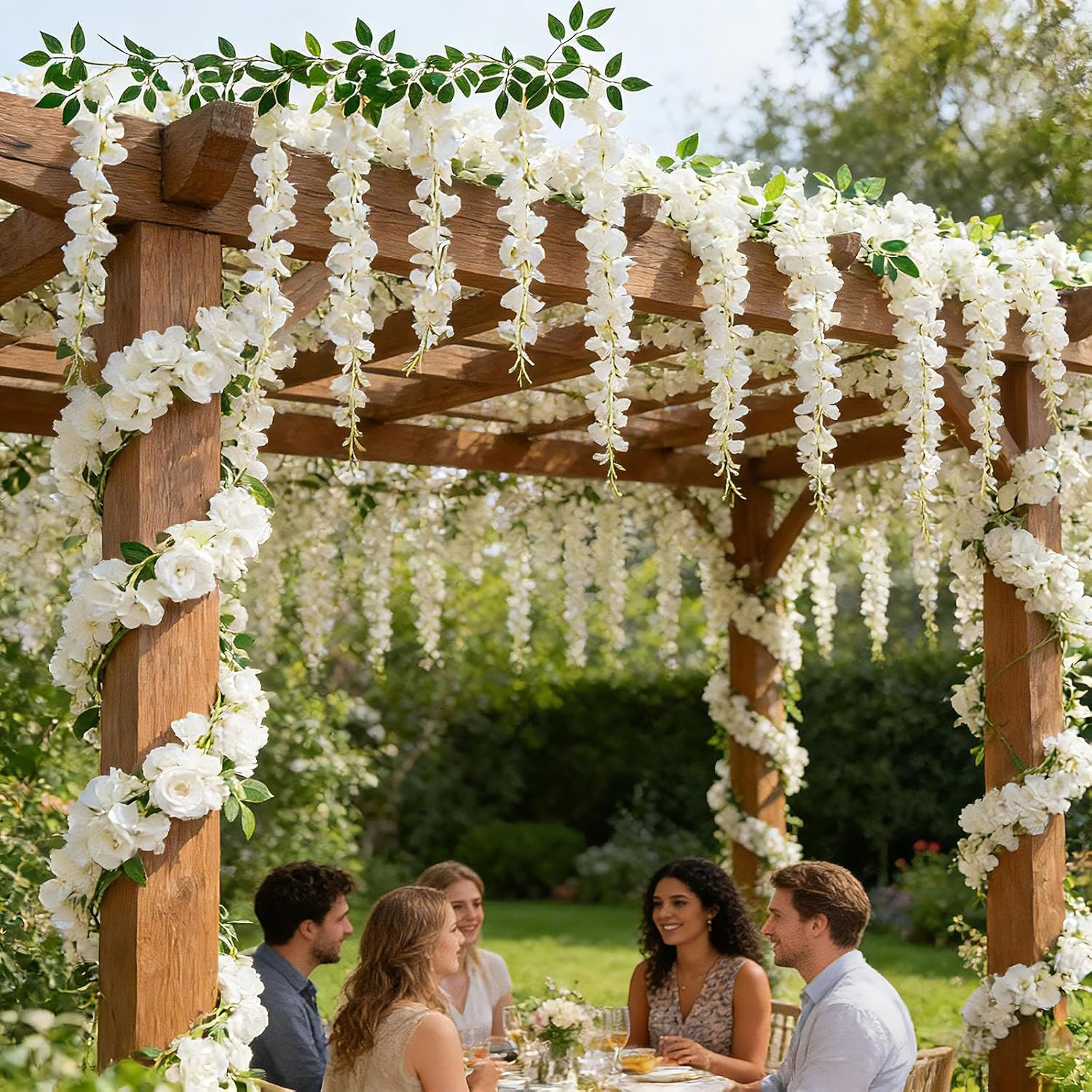 White Artificial Wisteria Garland – 1 Pcs 6Ft UV Resistant Silk Hanging Flower V
