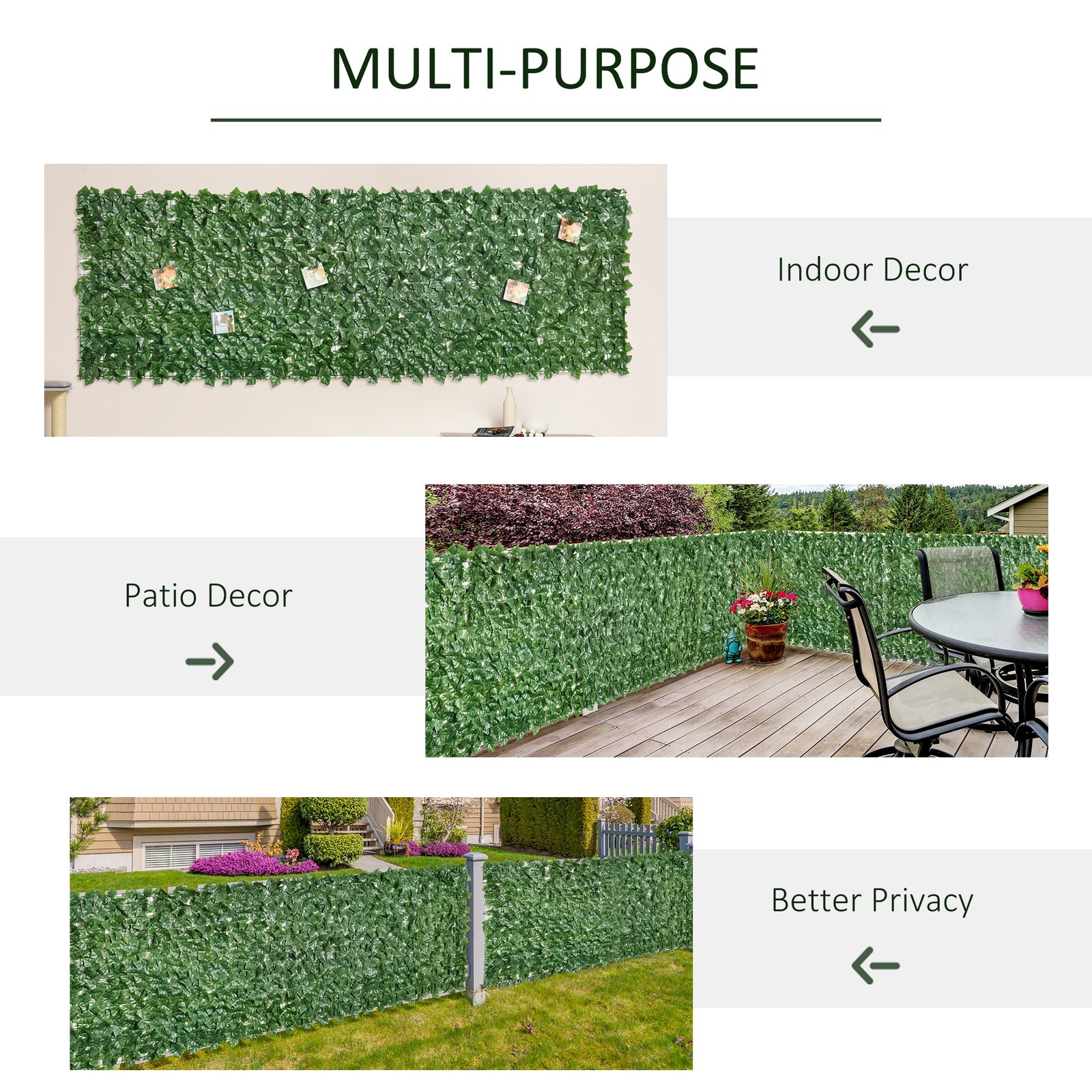 Artificial Ivy Vine Privacy Fence Screen, Faux Hedge Leaf, Outdoor Garden, Porch