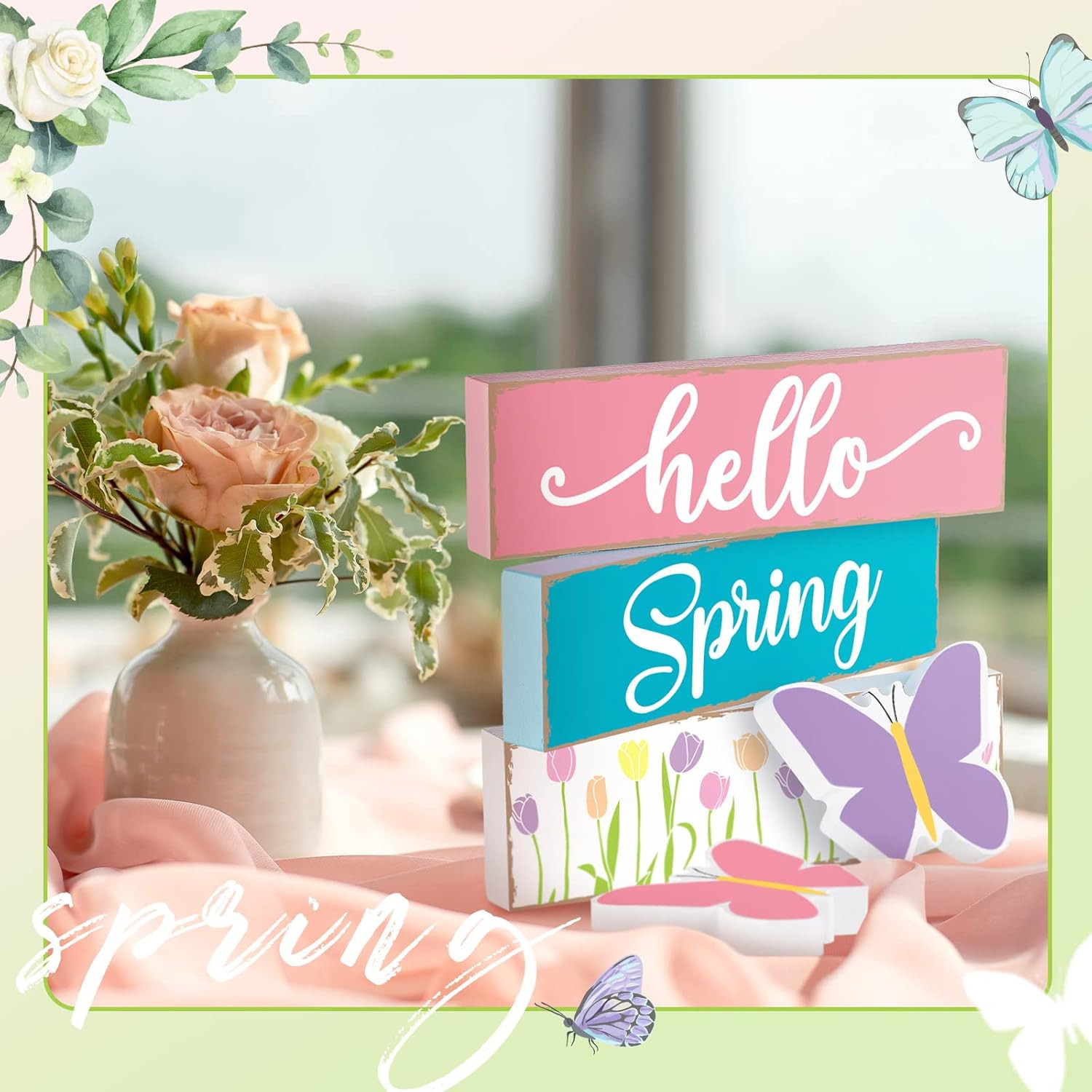 5 Pcs Hello Spring Table Centerpieces Decoration Farmhouse Spring Home House Dec