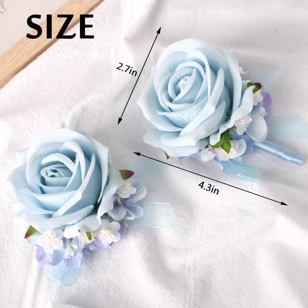 Light Blue Rose Corsage Wristlet And Boutonniere Set Artificial Flowers