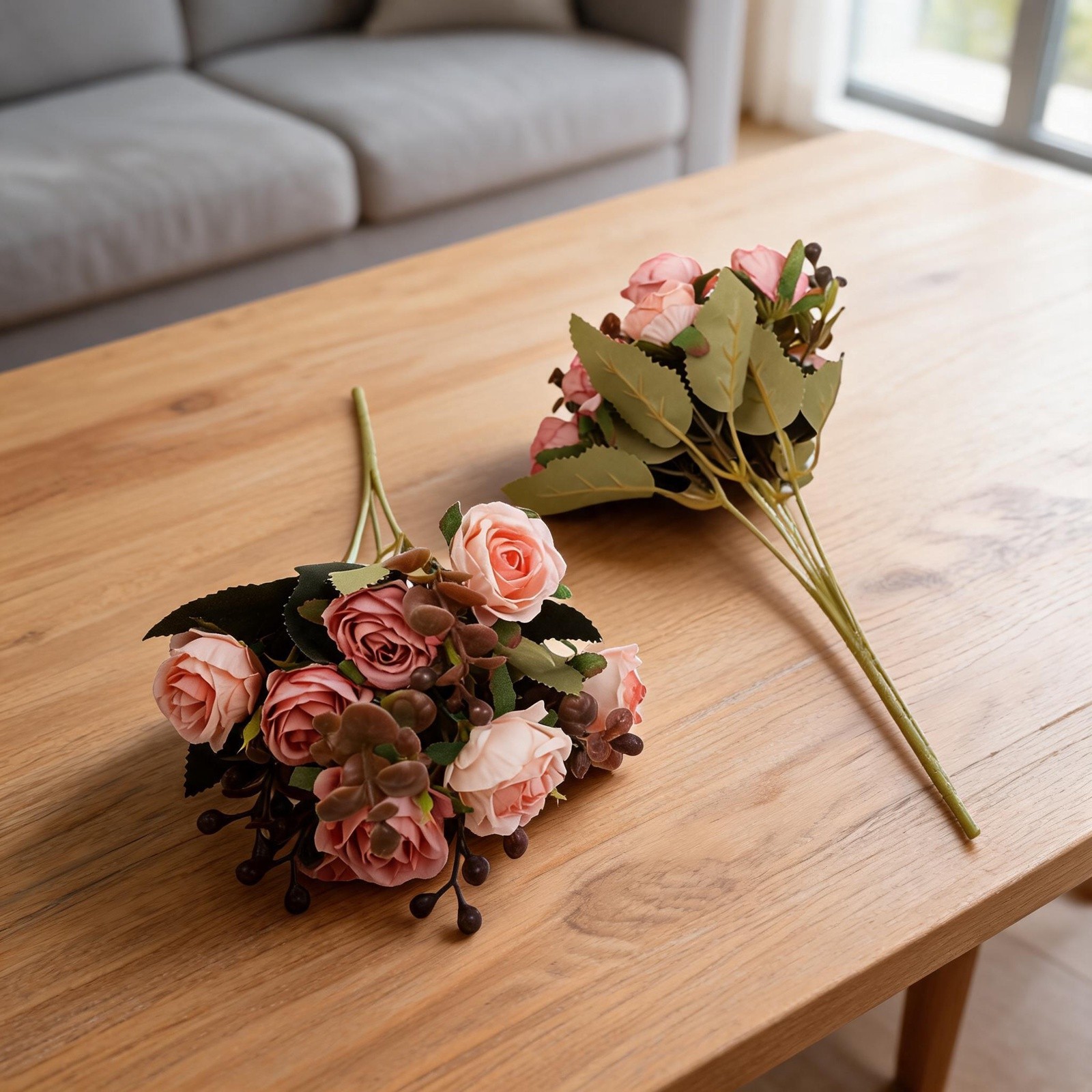 Set of 2 Artificial Roses in Vase for Elegant Home and Office Decoration