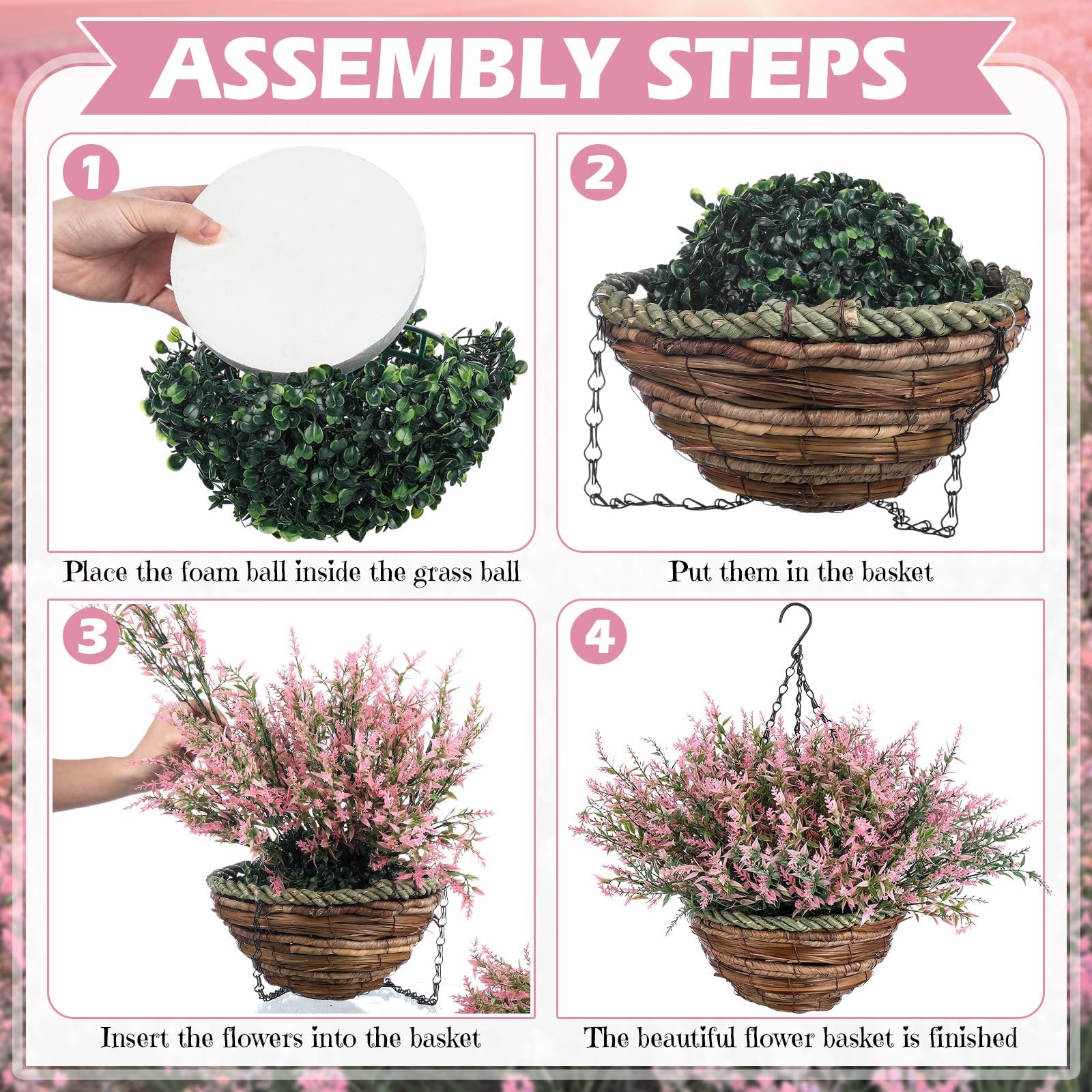 Daifunli 2 Sets Artificial Lavender Hanging Basket for Outdoor Indoor 40 Bunc…
