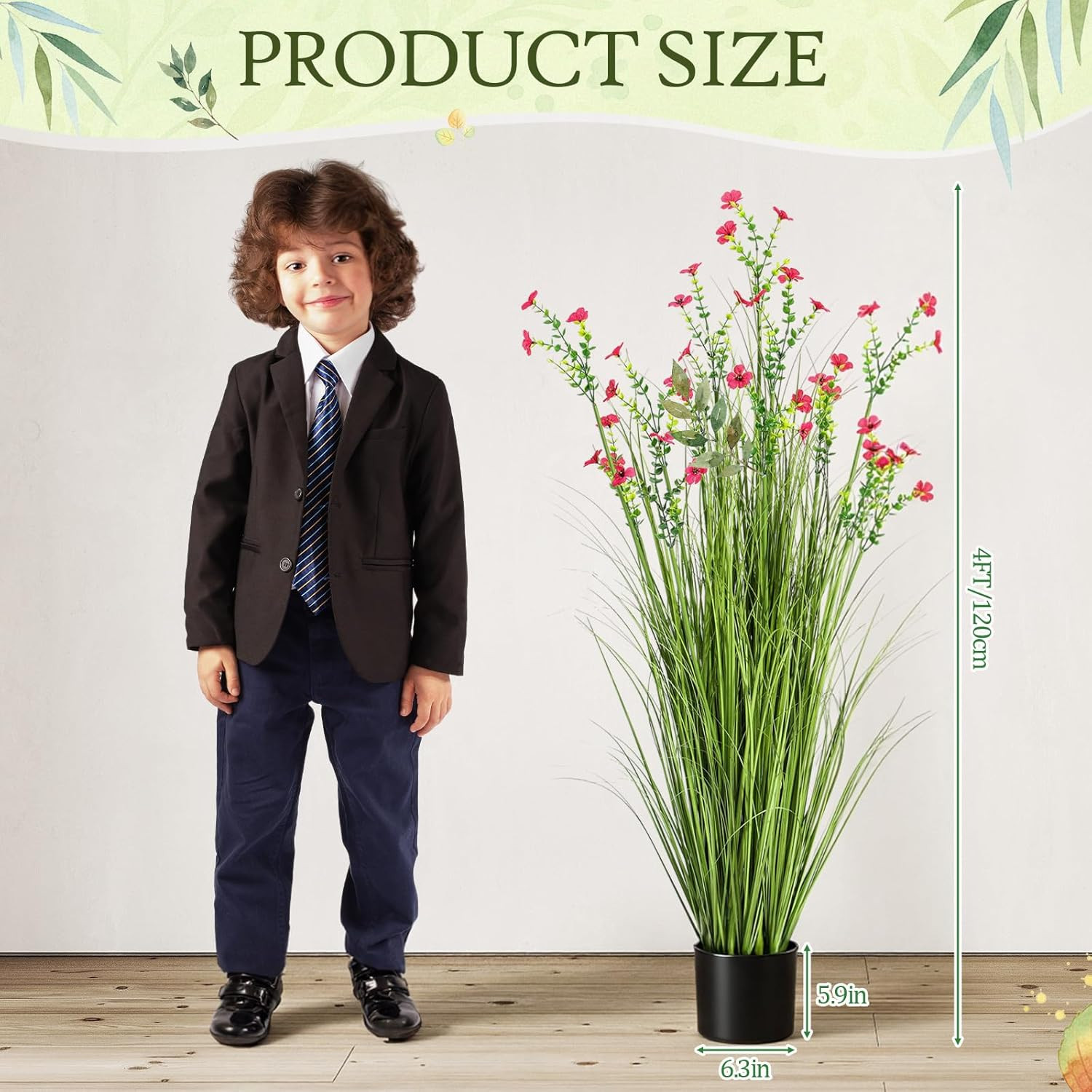 2 Pack 4Ft/47Inch Artificial Grass Plant Outdoor Artificial Greenery Grass in Po