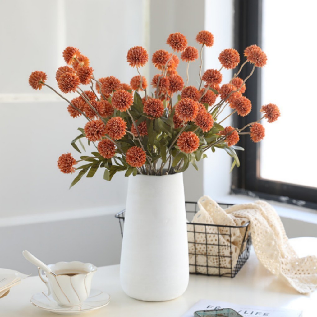 10 Pcs Artificial Dandelion Flowers(1 Pcs 5 Flower Buds) Orange Color Ornaments