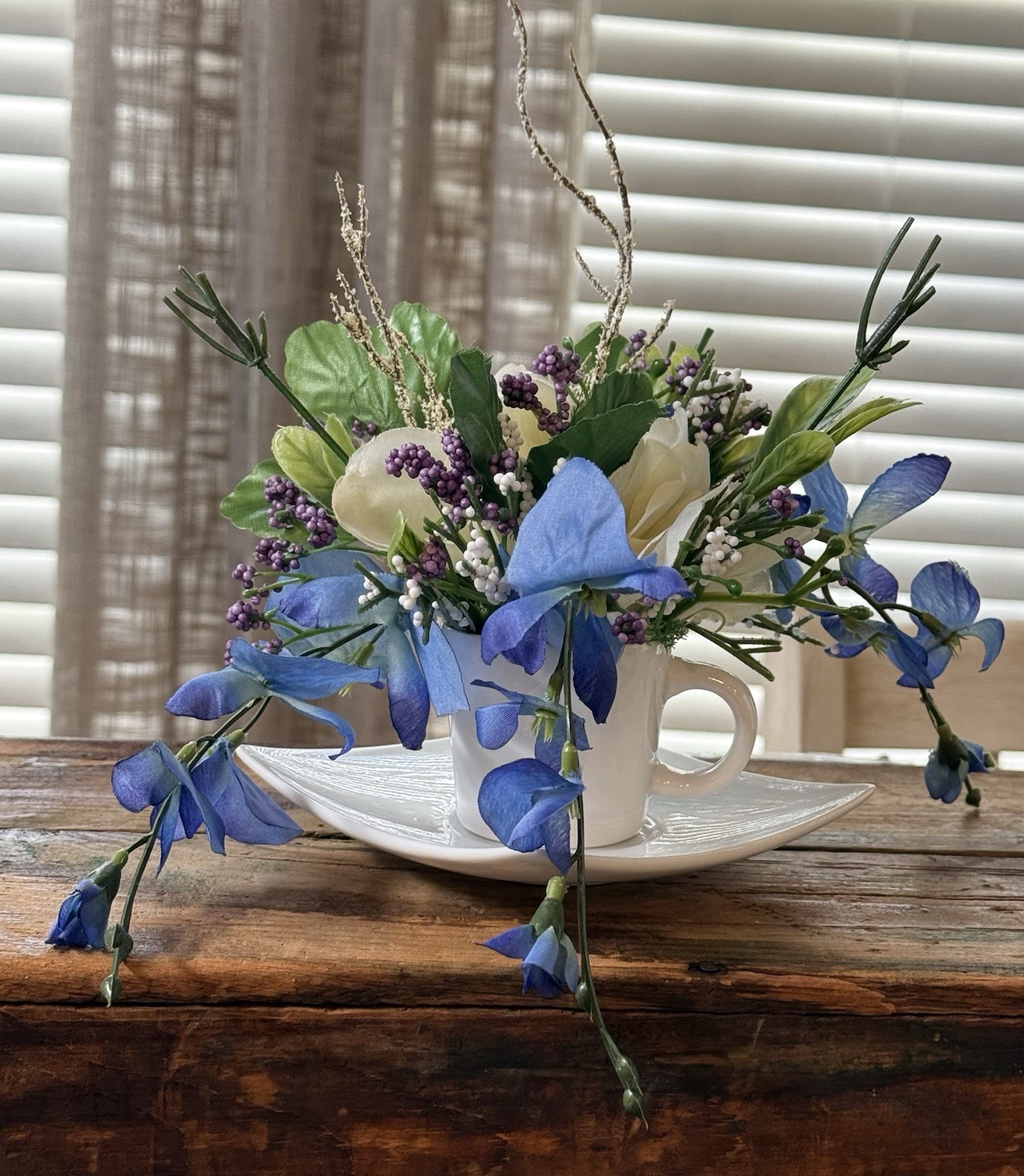 5” White Teacup Faux Flower Garden/ Teacup Flower Planter/ Teacup Centerpiece