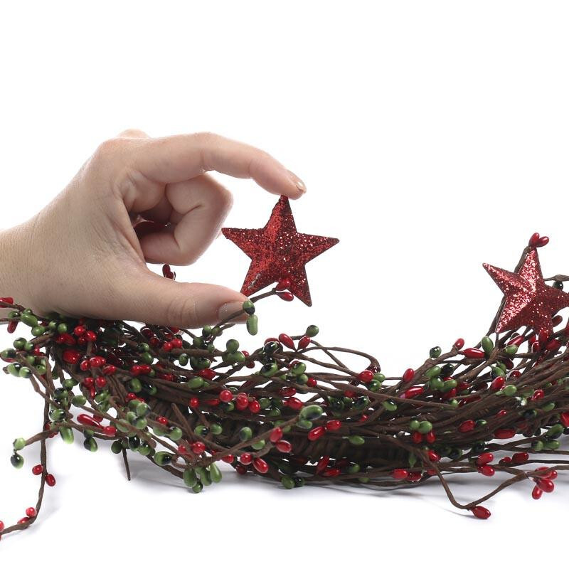 Hand Wrapped Decorative Glittered Star and Pip Berry 48″ Long Garland