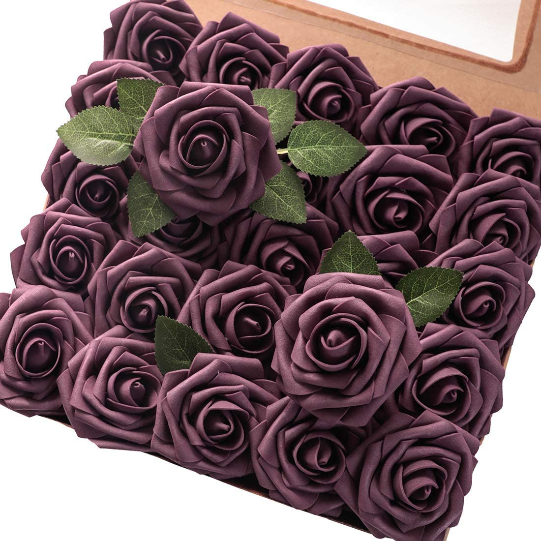 Artificial Flowers 50Pcs Real Looking Dusty Blue Foam Fake Roses with Stems for