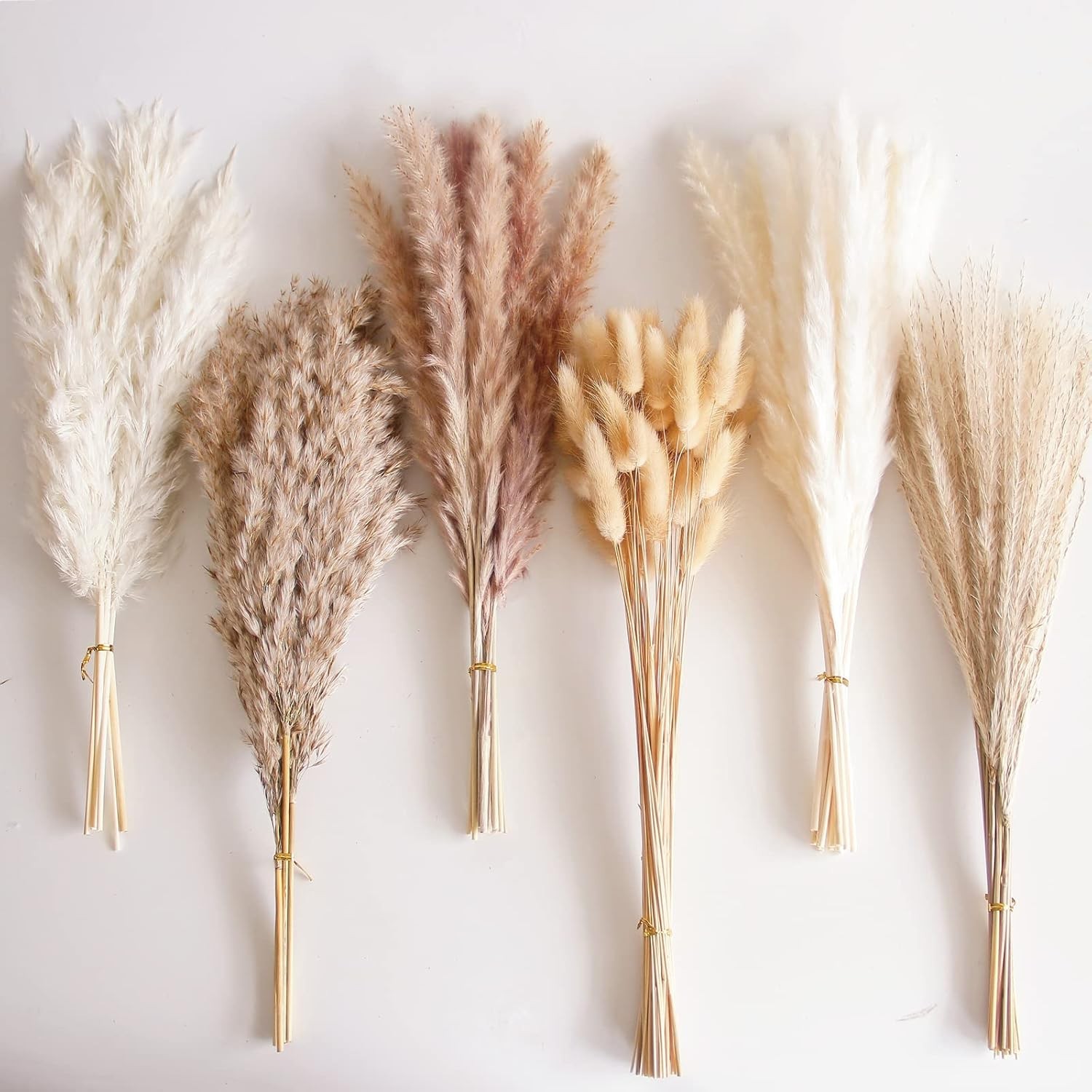 110 PCS Dried Pampas Grass Bouquet, Boho Table Decor, Bunny Tails Dried Flowers,