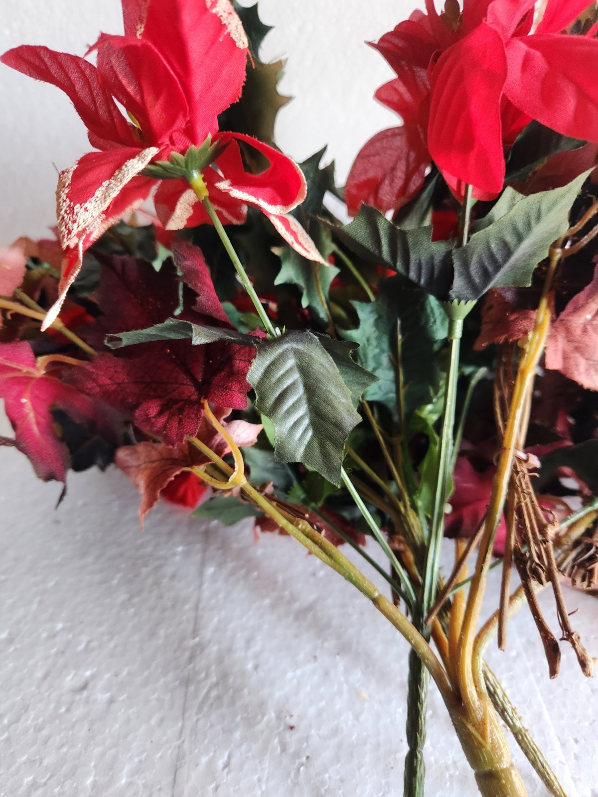 Artificial Christmas Flowers & Bouquets • Poinsettia, Mistletoe Autumn Leaves