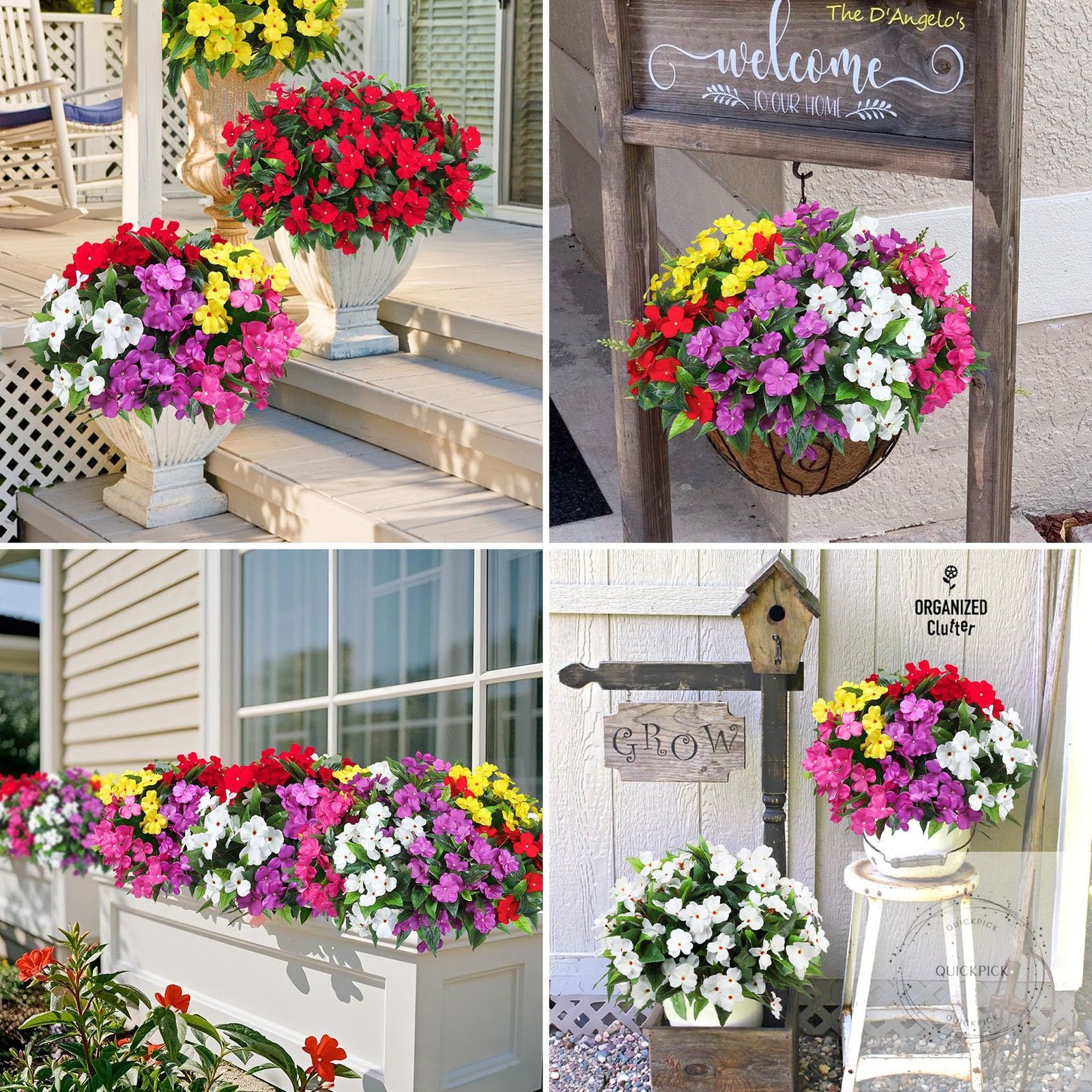 6 Bundles Artificial Impatiens Flowers for Outdoors Decoration, Silk Flowers